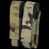 The Condor Double Pistol Mag Pouch in Scorpion OCP holds two magazines, shown partially inserted in its camouflage-patterned design.